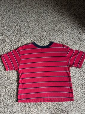 Old Brandy Melville Red Striped Short-Sleeve Tee - Navy Trim